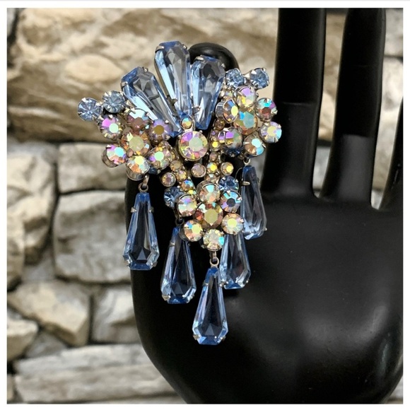 Verified Juliana D&E DeLizza Elster Floret Pentagon Rhinestones Brooch Earrings - Picture 8 of 16